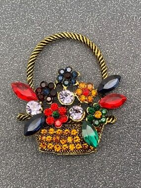 Multicolor Gold Tone Flower Basket Brooch NWT